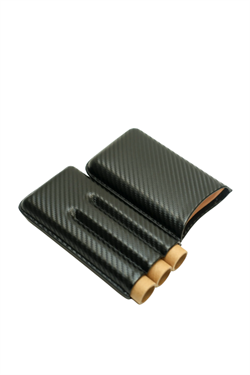 Cohiba Karbon Desenli Üçlü Deri Puro Kılıfı