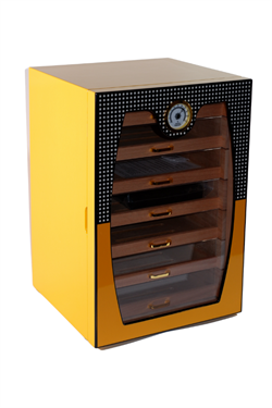 Cohiba Sarı-Gri Nokta Desenli 7 Çekmeceli Sedir Humidor Puro Kutusu