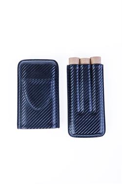 Cohiba Siyah Kesici Bölmeli Karbon Desenli Üçlü Deri Puro Kılıfı
