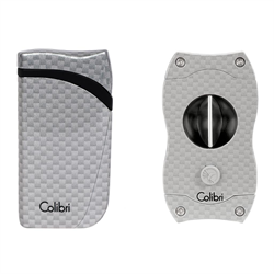 Colibri Gümüş Karbon Desenli Çakmak Kesici Set - CLBRSET1