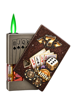 Hunter Tek Torch Pürmüz Zar & Poker Design Metal Işıklı Puro Çakmağı ACK016