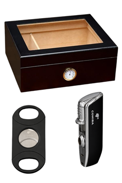 LTNG Humidor, Siyah Çakmak, Siyah Kesici Puro Başlangıç Seti - PKT-BSETI