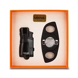 Lubinski 3 Torch Çakmak Ve Kesici Puro Seti Siyah LB-719