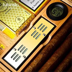 Lubinski Camlı Yılan Deri Ahşap Humidor Puro Kutusu Çakmak-Kesici-Kılıf Set LB-007