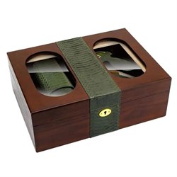 Lubinski Camlı Yılan Deri Ahşap Humidor Puro Kutusu Çakmak-Kesici-Kılıf Set LB-007