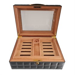 Lubinski Deri Camlı Humidor Puro Kutusu Gri 50s LB-026