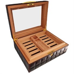 Lubinski Deri Camlı Humidor Puro Kutusu Siyah 50s LB-016