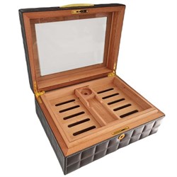 Lubinski Deri Camlı Humidor Puro Kutusu Gri 50s LB-026