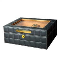 Lubinski Deri Camlı Humidor Puro Kutusu Gri 50s LB-026