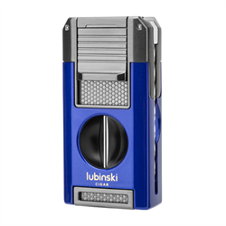Lubinski Premium Çift Torch Puro Çakmağı Dahili V-Cut Kesici - Delici - İğne- Sehpa Mavi LB-168