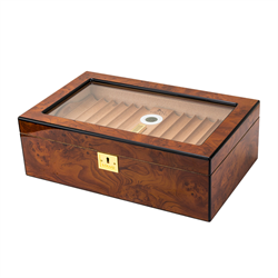 Lubinski Yeni Cedar Camlı Tepsili Puro Kutusu Humidor Kahve 60s LB-031