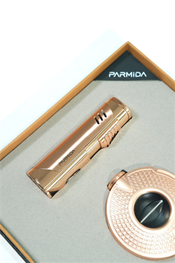 Parmida 3 Torch Bronz Çakmak Bronz V Kesici İkili Puro Seti