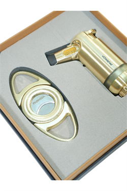 Parmida 3 Torch Gold Masa Tipi Çakmak Fırçalı Gold Kesici İkili Puro Seti
