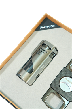 Parmida 3 Torch Gunmetal Çakmak Gunmetal Kesici İkili Puro Seti