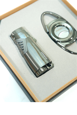 Parmida 3 Torch Gunmetal Çakmak Gunmetal Kesici İkili Puro Seti