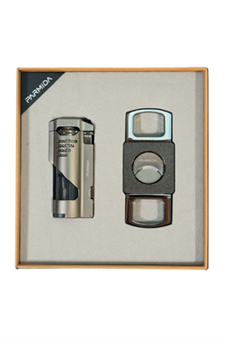 Parmida 3 Torch Gunmetal Çakmak Gunmetal Kesici İkili Puro Seti