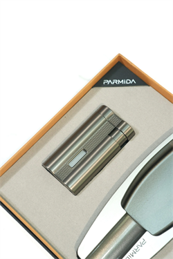 Parmida 3 Torch Gunmetal Çakmak Gunmetal Tekli Küllük İkili Puro Seti