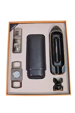 Parmida 3 Torch Pürmüz Çakmak Kılıf Küllük Kesici Sehpa Gunmetal Siyah Beşli Puro Seti TR10027