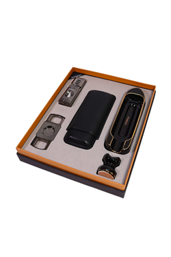 Parmida 3 Torch Pürmüz Çakmak Kılıf Küllük Kesici Sehpa Gunmetal Siyah Beşli Puro Seti TR10027