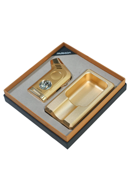 Parmida Gold Tek Torch Masa Tipi Çakmak Tekli Gold Küllük İkili Puro Seti