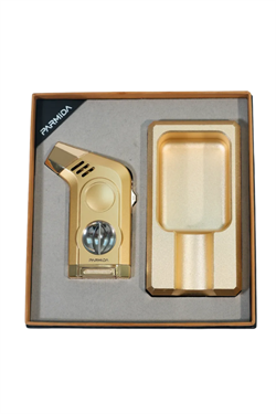 Parmida Gold Tek Torch Masa Tipi Çakmak Tekli Gold Küllük İkili Puro Seti
