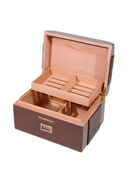 Parmida Kahverengi Deri Şeritli Çekmeceli  Sedir Humidor Puro Kutusu