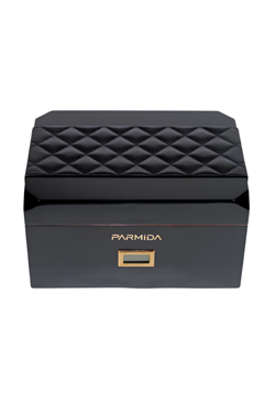 Parmida Siyah Deri Şeritli Çekmeceli Sedir Humidor Puro Kutusu