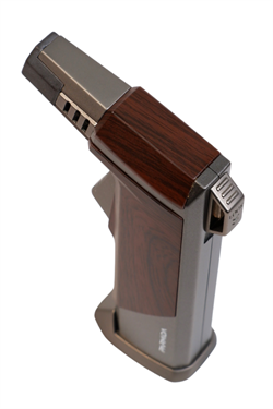 Parmida Tek Torch Pürmüz Ahşap Desenli Gunmetal Masa Tipi Metal Puro Çakmağı