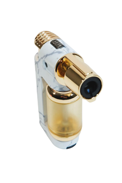 Parmida Tek Torch Pürmüz Beyaz-Gold Mermer Desenli Masa Tipi Metal Puro Çakmağı