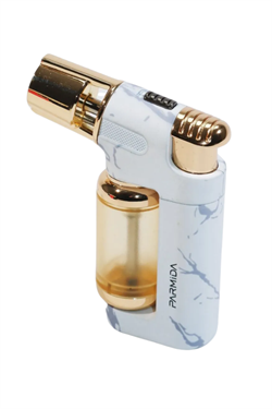 Parmida Tek Torch Pürmüz Beyaz-Gold Mermer Desenli Masa Tipi Metal Puro Çakmağı