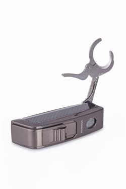 Parmida Tek Torch Pürmüz Gunmetal-Ahşap Desenli Dahili Puro Makaslı Metal Puro Çakmağı