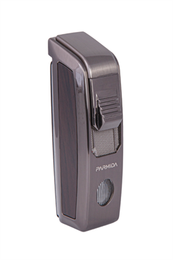 Parmida Tek Torch Pürmüz Gunmetal-Ahşap Desenli Dahili Puro Makaslı Metal Puro Çakmağı