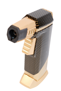 Parmida Tek Torch Pürmüz Karbon Desenli Gold Masa Tipi Metal Puro Çakmağı