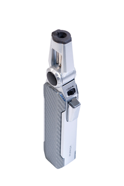 Parmida Tek Torch Pürmüz Oynar Başlıklı Karbon Desenli Gümüş Masa Tipi Metal Puro Çakmağı