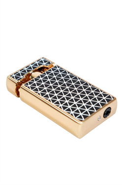 Parmida Tek Torch Pürmüz Soft Flame Özellikli Gold Siyah-Beyaz Mozaik Desenli Metal Puro Çakmağı