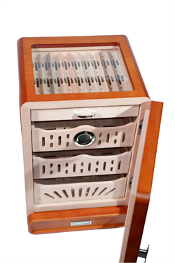 PremiumQuality Ahşap Aksesuar Çekmeceli Camlı Sedir Humidor Puro Kutusu