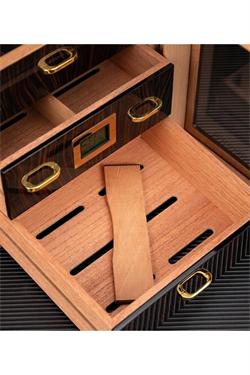 PremiumQuality Arica 3 Çekmeceli Kahverengi Sedir Humidor Puro Kutusu