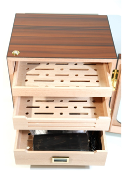 PremiumQuality Las Condes Aksesuar Çekmeceli İçi Ledli Kahverengi Sedir Humidor Puro Kutusu - TR9826