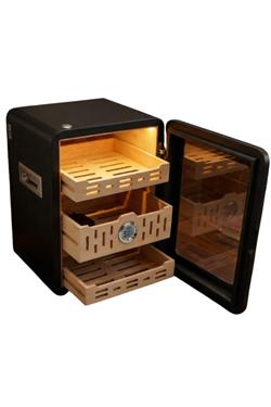 PremiumQuality Las Palmas İçi Ledli Siyah Sedir Humidor Puro Kutusu - TR9829