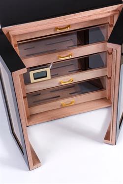 PremiumQuality Santa Rosa Siyah 4 Çekmeceli Sedir Humidor Puro Kutusu