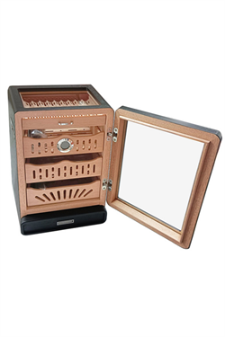 PremiumQuality Siyah Aksesuar Çekmeceli Camlı Sedir Humidor Puro Kutusu