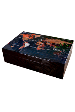 PremiumQuality Siyah Harita Desenli Sedir Humidor Puro Kutusu