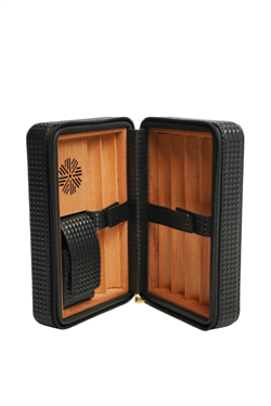 PremiumQuality Siyah-Sarı Deri Seyahat Humidor Puro Kutusu