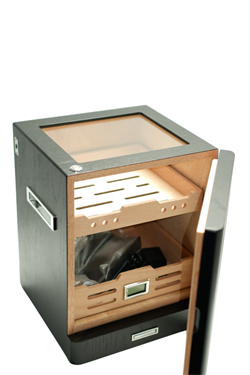 PremiumQuality Sucre Aksesuar Çekmeceli İçi Ledli Siyah Sedir Humidor Puro Kutusu