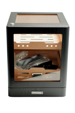 PremiumQuality Sucre Aksesuar Çekmeceli İçi Ledli Siyah Sedir Humidor Puro Kutusu