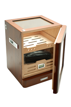 PremiumQuality Sucre Aksesuar Çekmeceli İçi Ledli Kahverengi Sedir Humidor Puro Kutusu