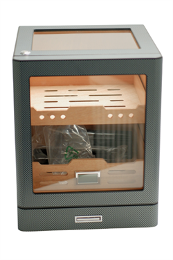 PremiumQuality Sucre Aksesuar Çekmeceli İçi Ledli Karbon Desenli Sedir Humidor Puro Kutusu - TR9647