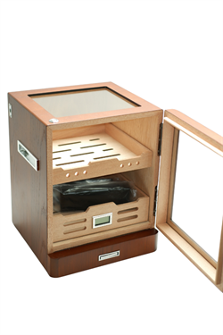 PremiumQuality Sucre Aksesuar Çekmeceli İçi Ledli Kahverengi Sedir Humidor Puro Kutusu