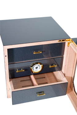 PremiumQuality Teresina Siyah Karbon Desenli Sedir Humidor Puro Kutusu