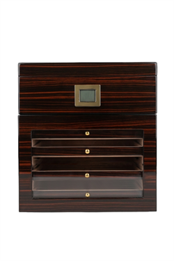 PremiumQuality Vitacura 4 Çekmeceli İçi Ledli Kahverengi Sedir Humidor Puro Kutusu TR9825